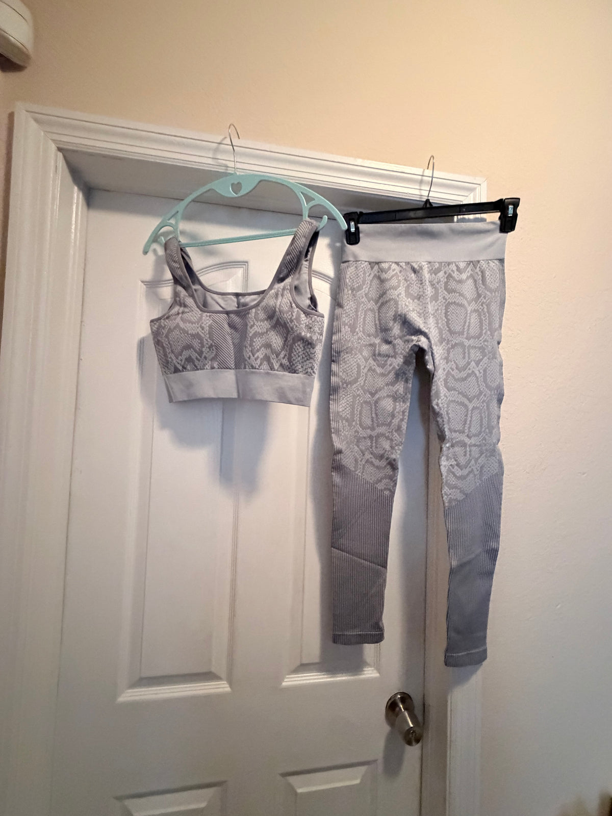 Amira Fit Gray Snakeskin Sports Bra & Leggings Activewear Set
