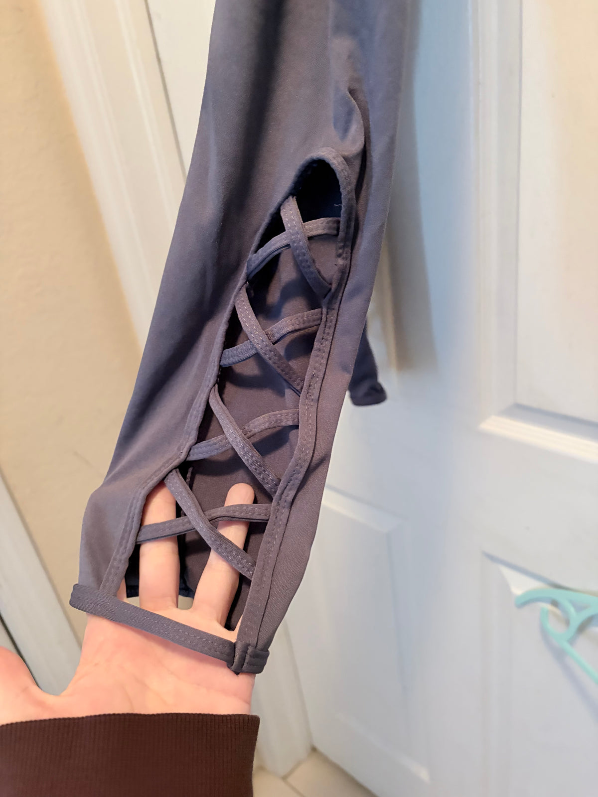 Shein Large Gray Criss Cross Cutout Workout Leggings