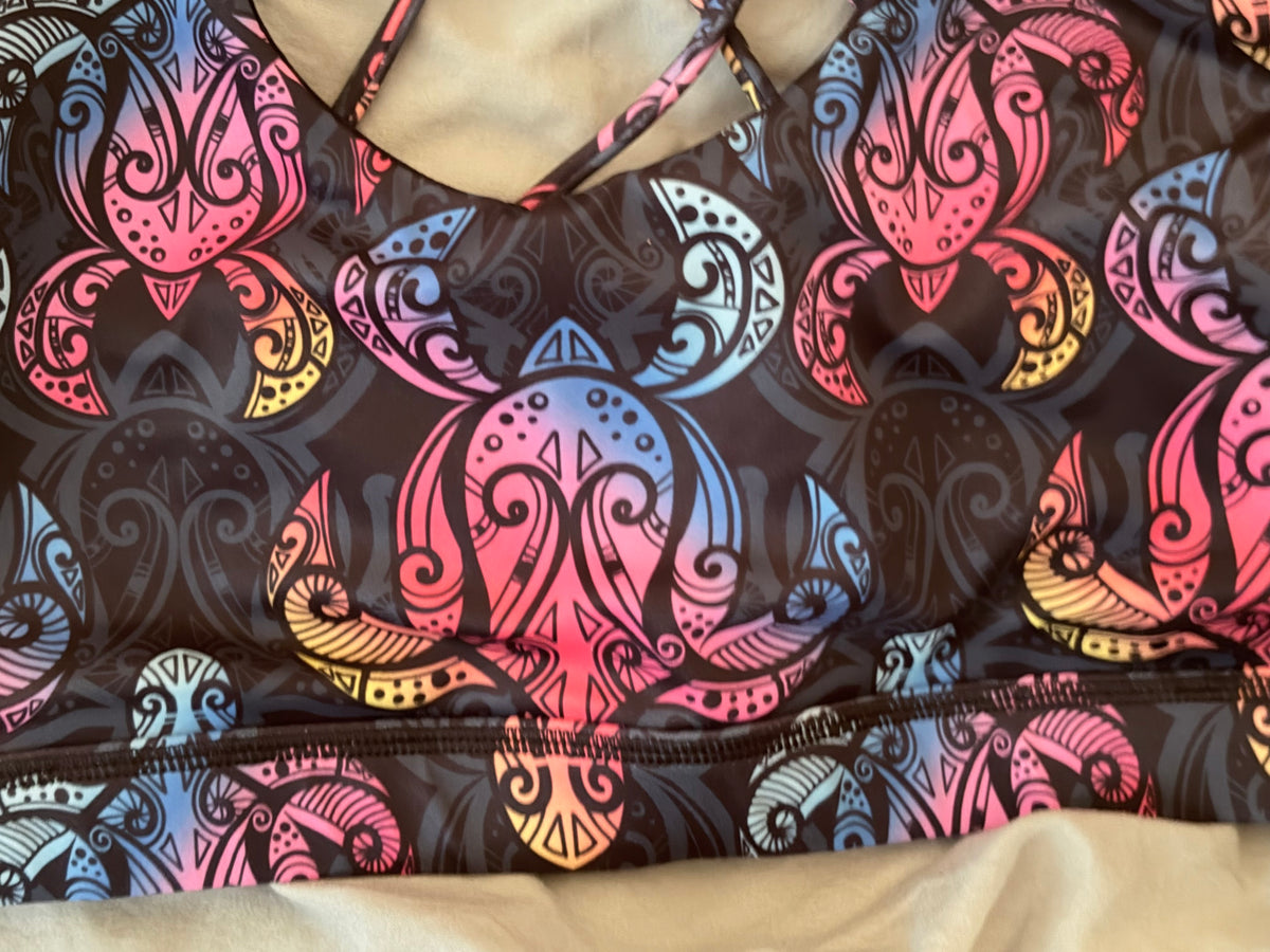 CVG Large Colorful Sea Turtle Strappy Sports Bra