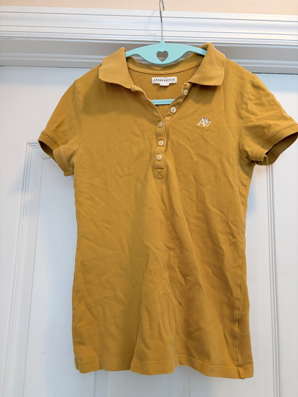 Aeropostale Girls Medium Mustard Yellow A87 Polo Shirt