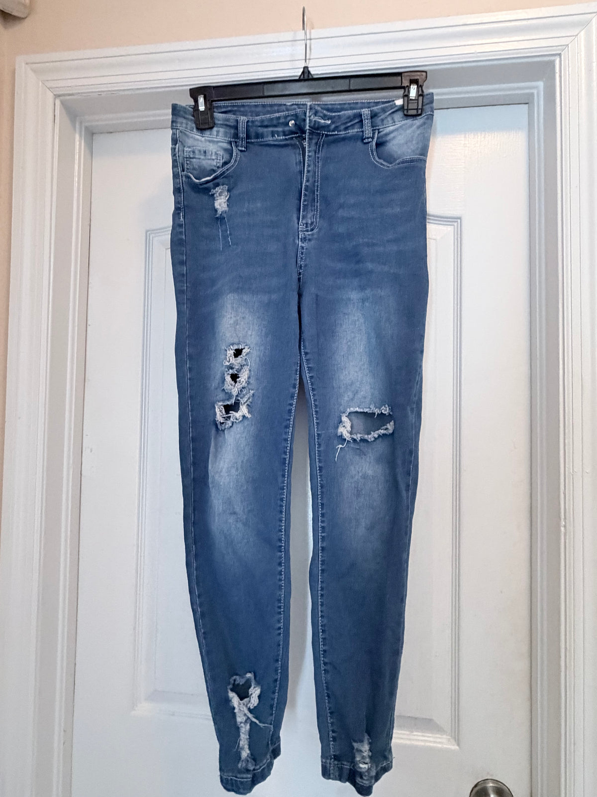 Shein Large Distressed Skinny Jeans Medium Wash