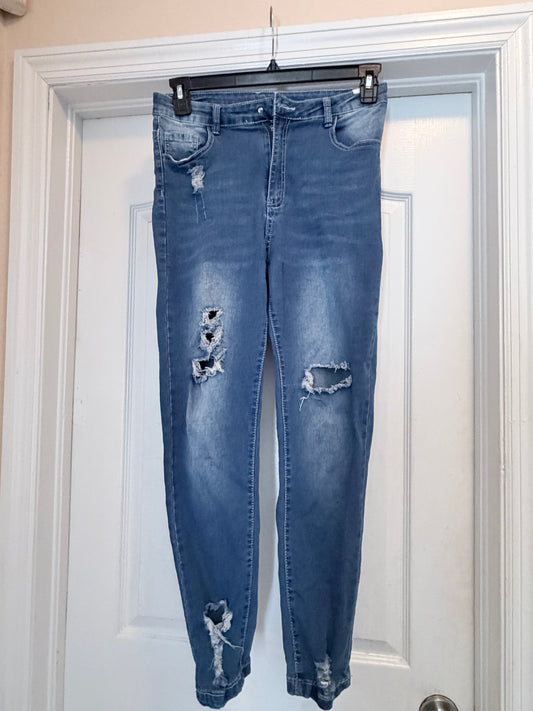 Shein Large Distressed Skinny Jeans Medium Wash