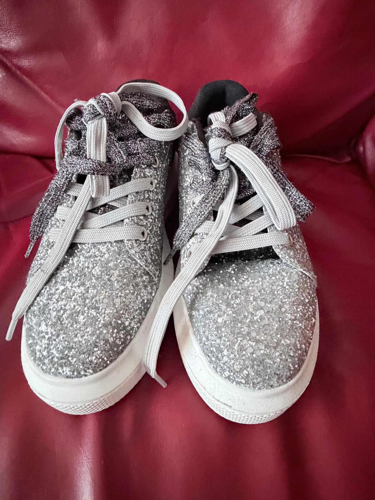 Southern Fried Chics Silver Glitter Platform Sneakers Size 8