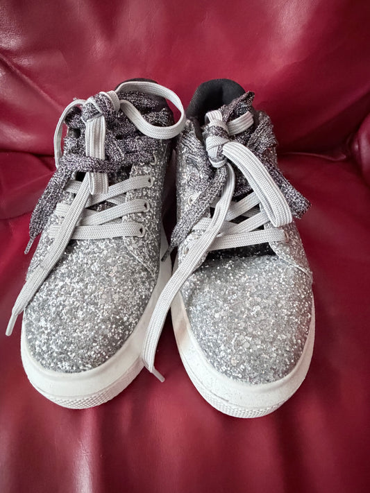 Southern Fried Chics Silver Glitter Platform Sneakers Size 8