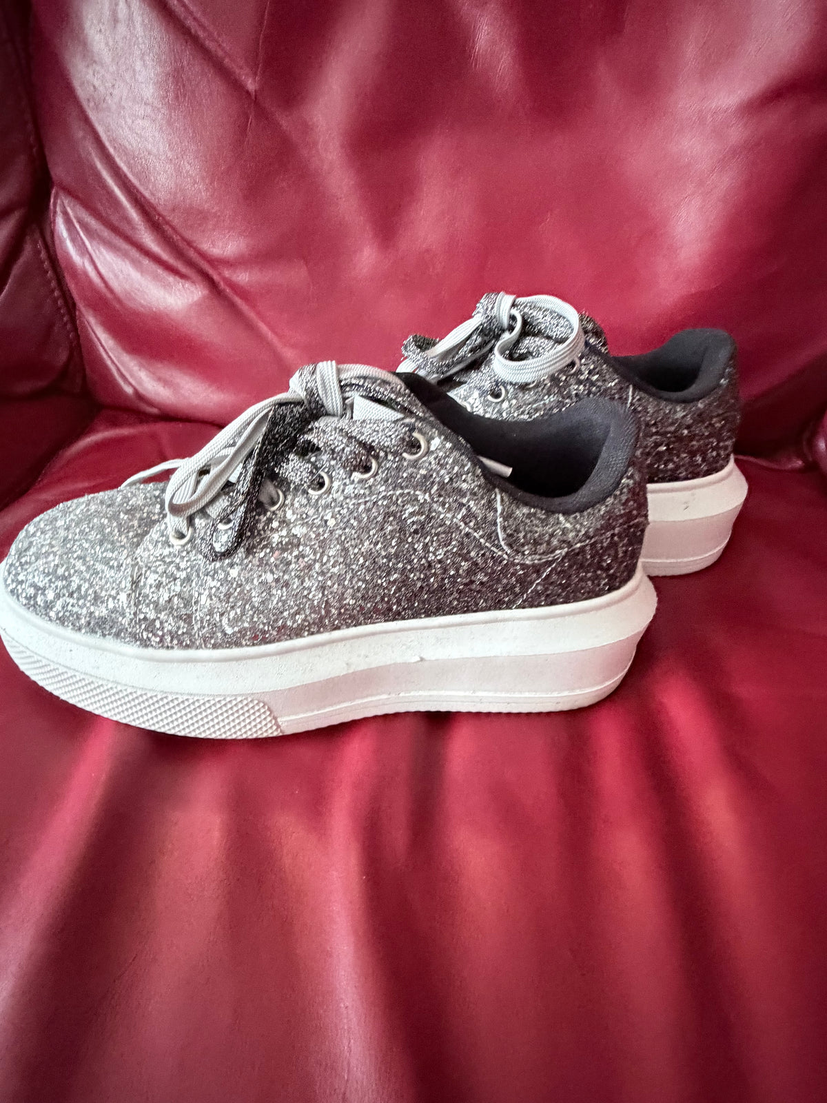 Southern Fried Chics Silver Glitter Platform Sneakers Size 8