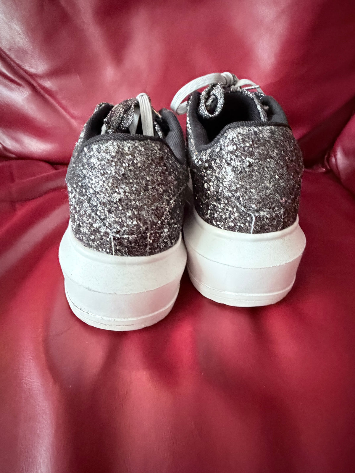 Southern Fried Chics Silver Glitter Platform Sneakers Size 8