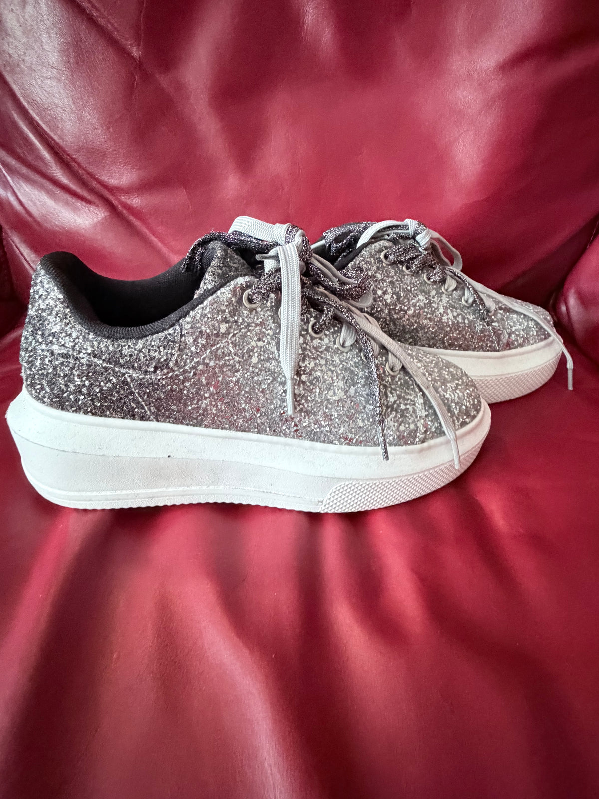 Southern Fried Chics Silver Glitter Platform Sneakers Size 8
