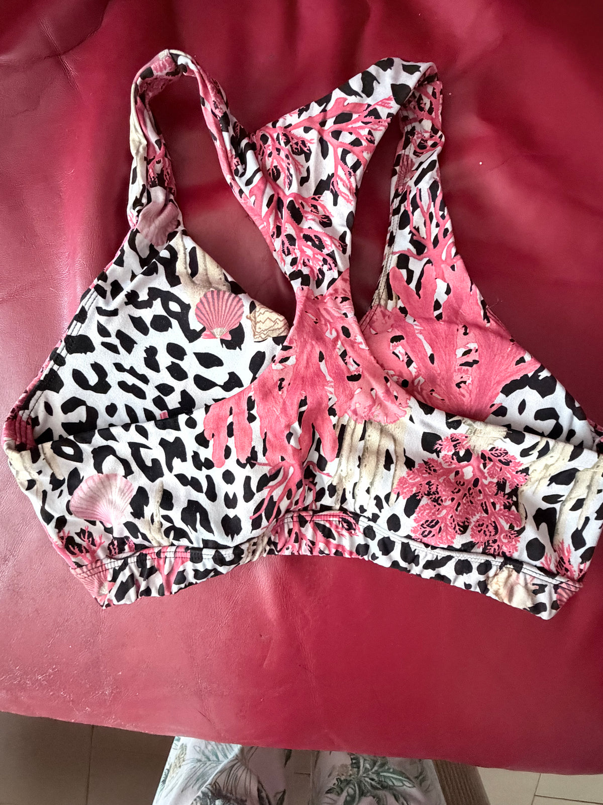 Pink Black Coral Print Racerback Sports Bra Large