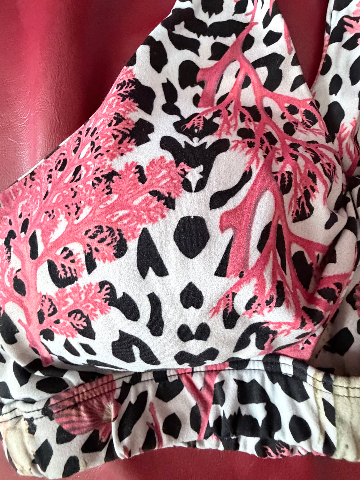 Pink Black Coral Print Racerback Sports Bra Large