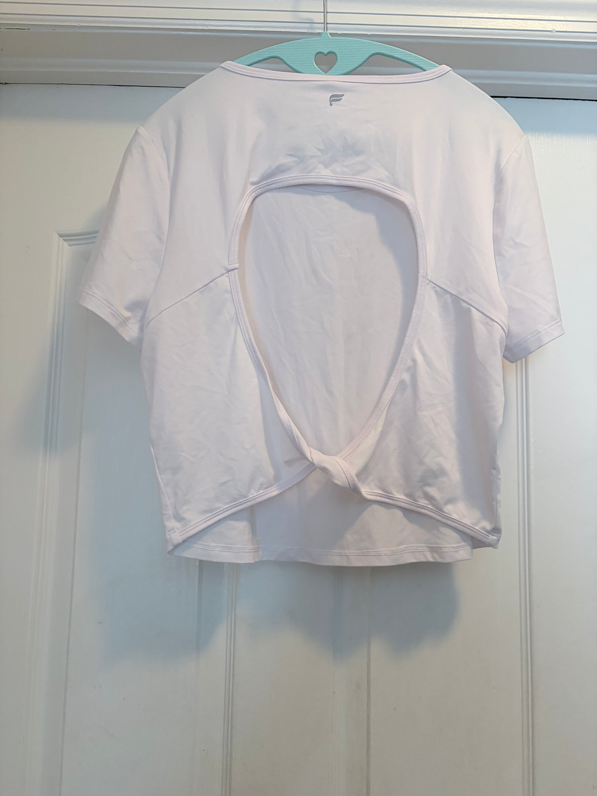 Fabletics White Open Back Twist Active Top Size XL
