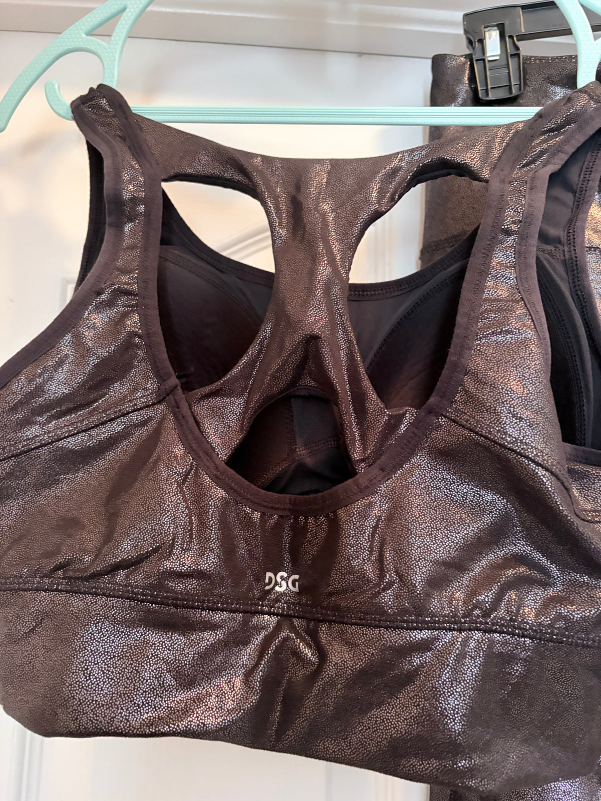 DSG Metallic Black Shimmer Sports Bra & Leggings Set Size L