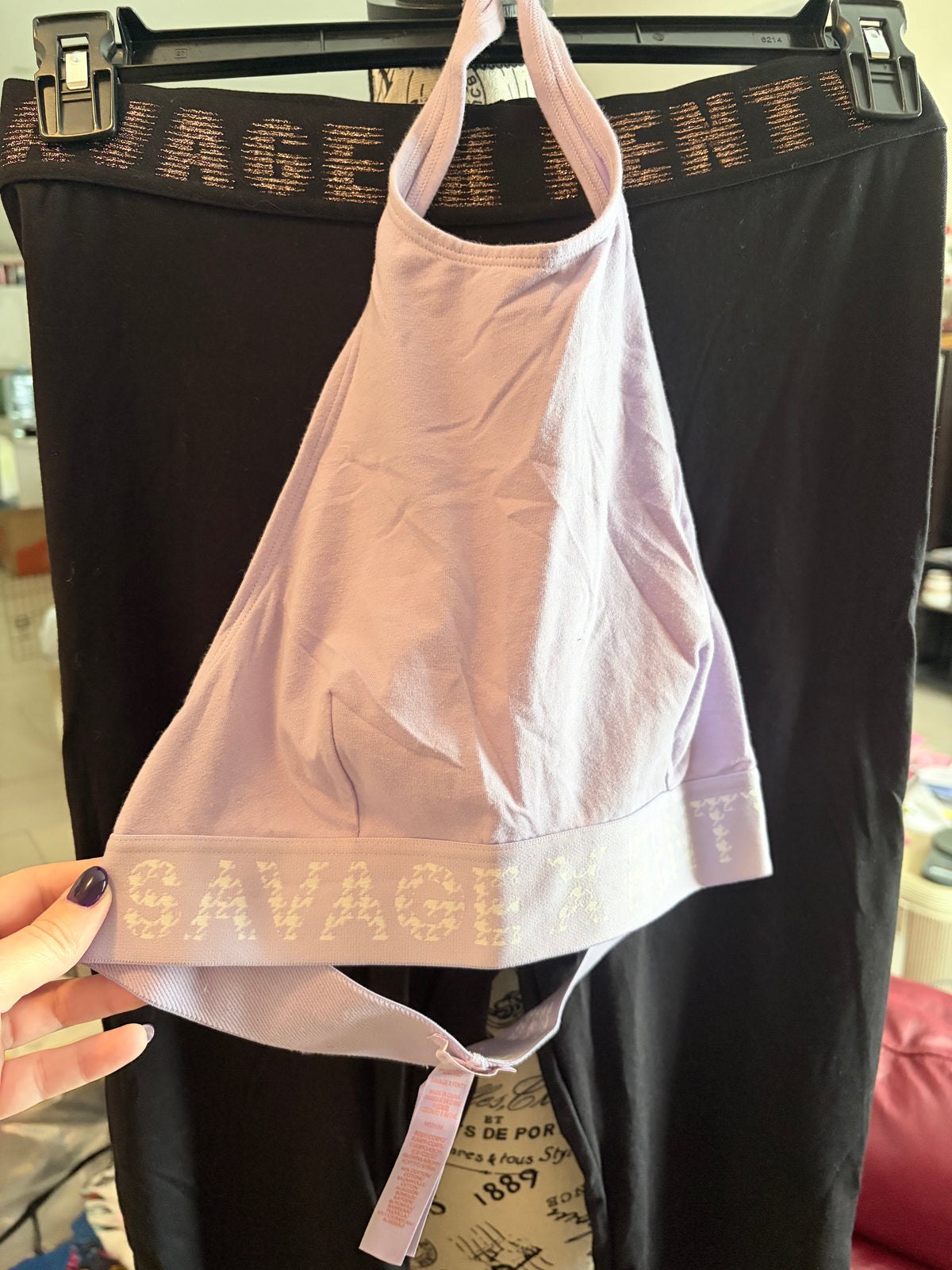 Savage X Fenty Sports Bra & Leggings Set Black Lavender Size M/L