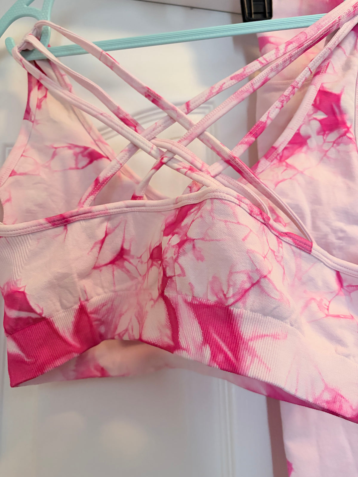 Pink Tie-Dye Seamless Workout Set Sports Bra & Leggings Size L