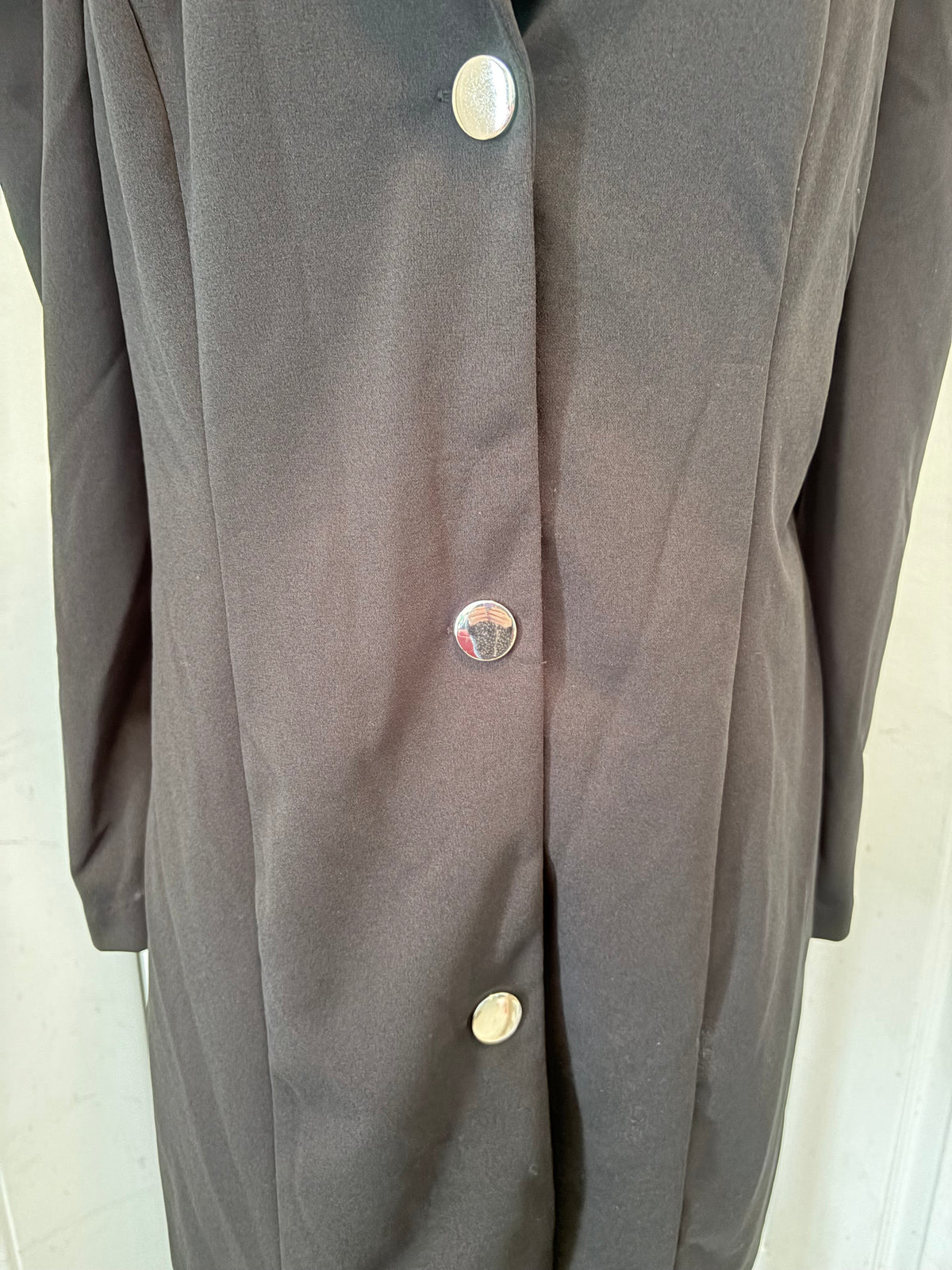 Black Blazer Dress XL Puff Sleeve Silver Button
