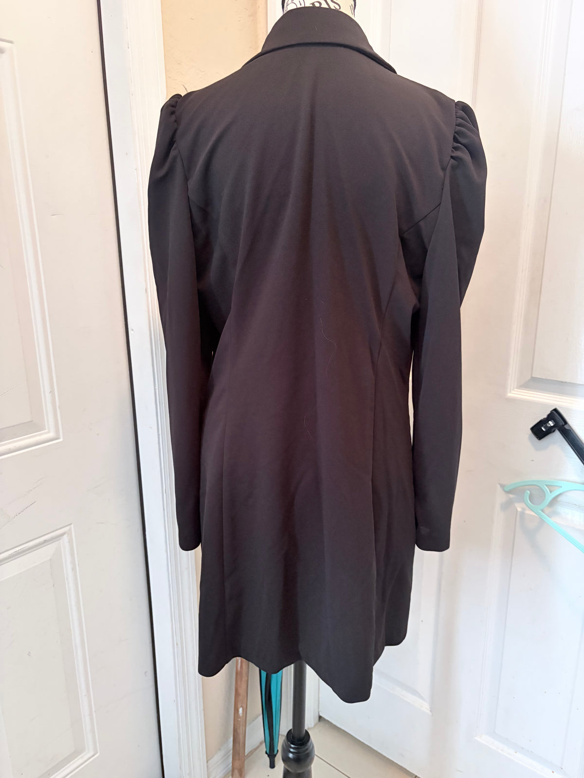 Black Blazer Dress XL Puff Sleeve Silver Button