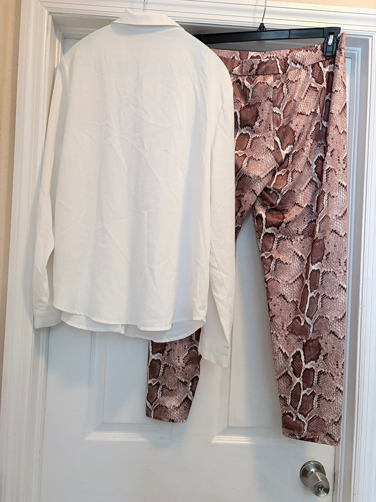 SHEIN White Button-Up Shirt & Snakeskin Print Pants Set Size XL