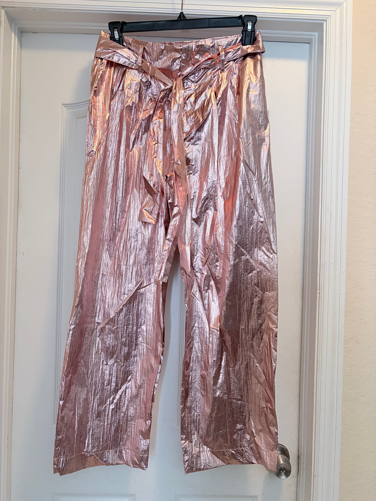 New York & Company Rose Gold Metallic Wide Leg Pants Size Medium NWT