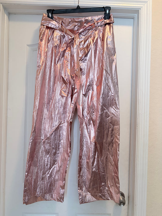 New York & Company Rose Gold Metallic Wide Leg Pants Size Medium NWT