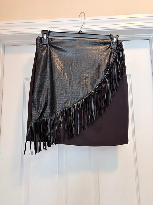SHEIN Curve Black Faux Faux Leather Fringe Mini Skirt Size 0XL