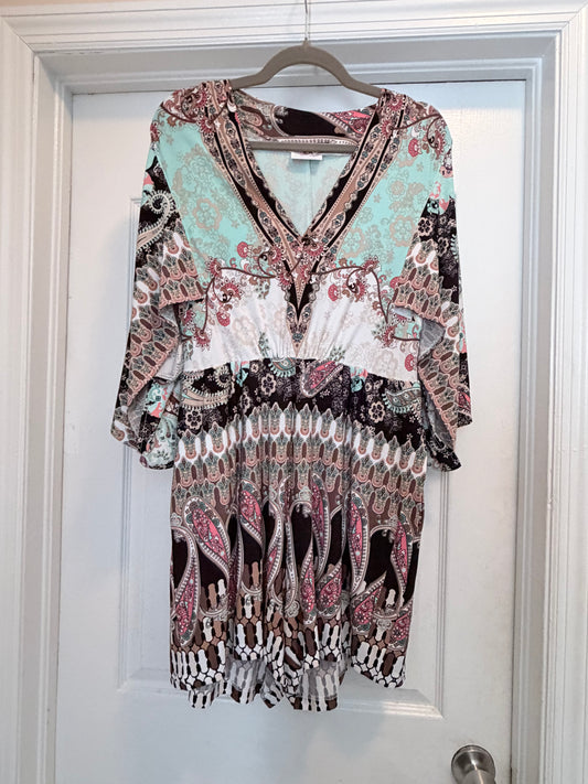 New York & Company Stretch Paisley Bell Sleeve Dress Size Medium