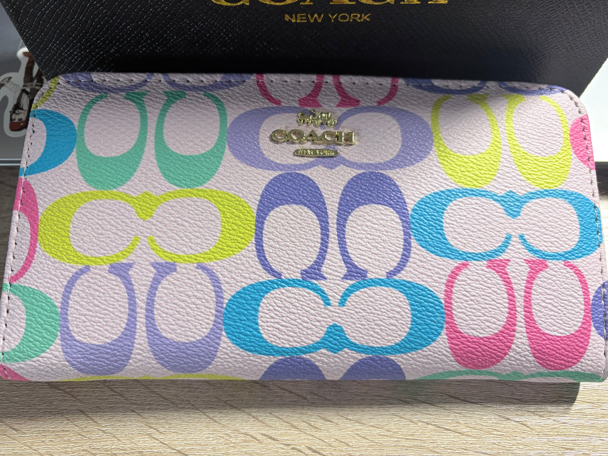 Pastel Multicolor Signature-Style Zip Around Wallet