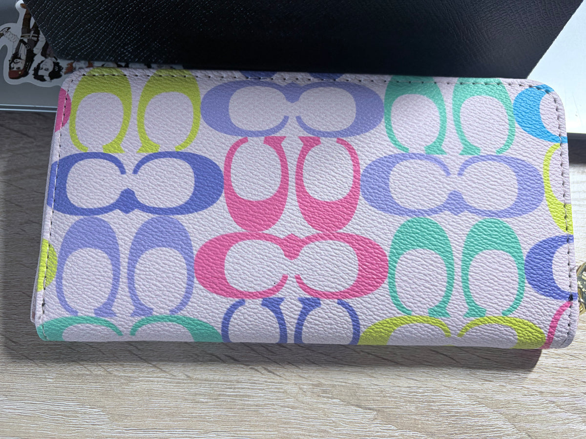 Pastel Multicolor Signature-Style Zip Around Wallet