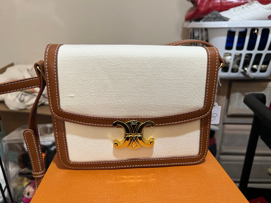 **Slightly Damaged** Cream & Tan Shoulder Bag