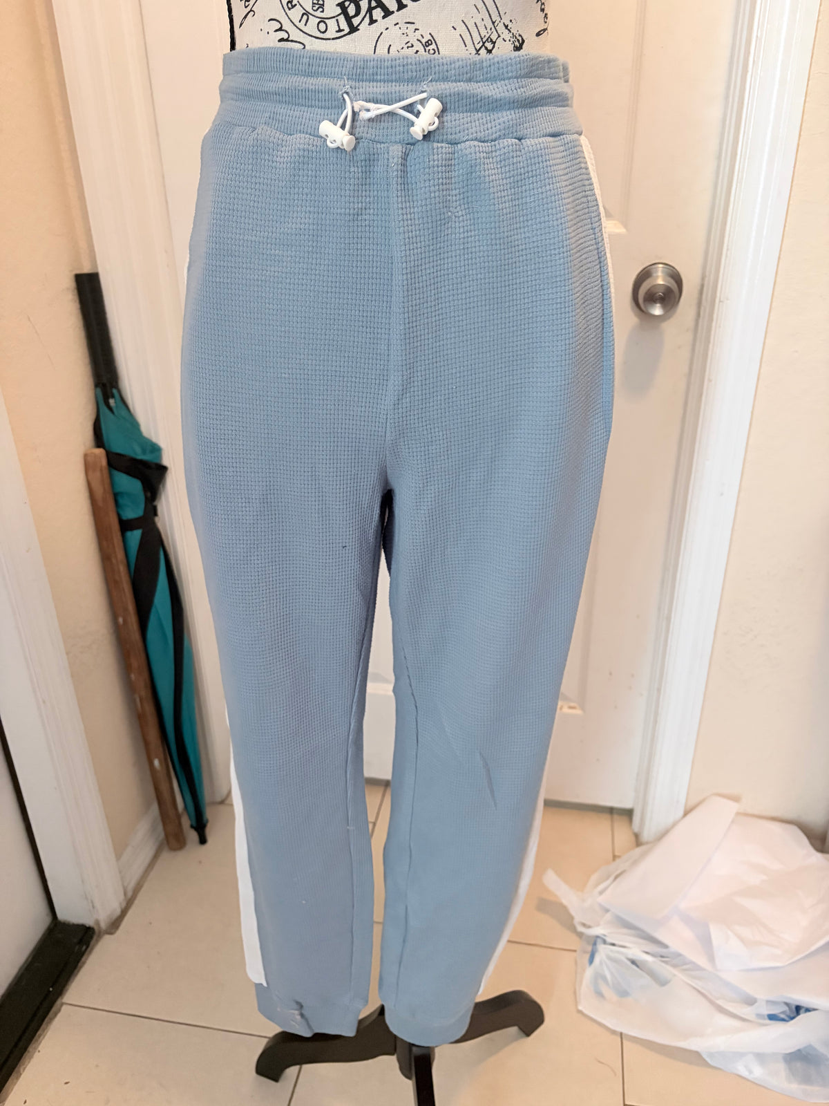 Blue & White Waffle Knit Two Piece Tracksuit Set Size XL