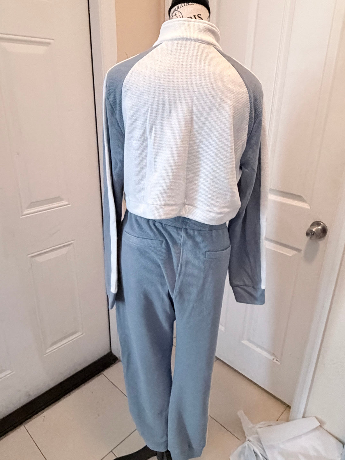 Blue & White Waffle Knit Two Piece Tracksuit Set Size XL