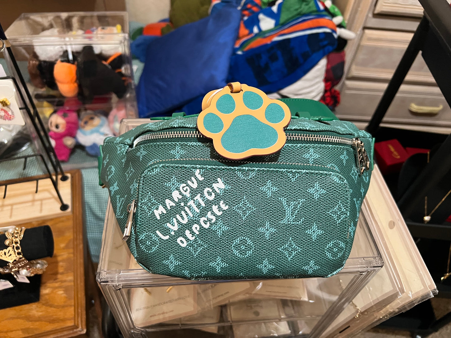Green Monogram Bum Bag with Paw Attachment