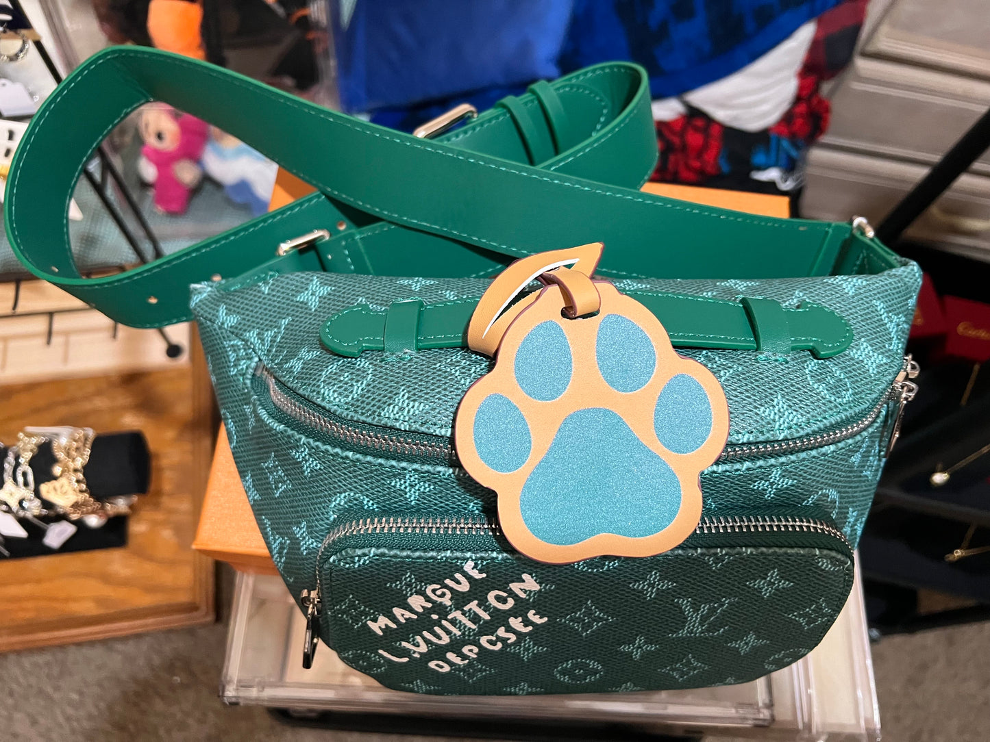 Green Monogram Bum Bag with Paw Attachment