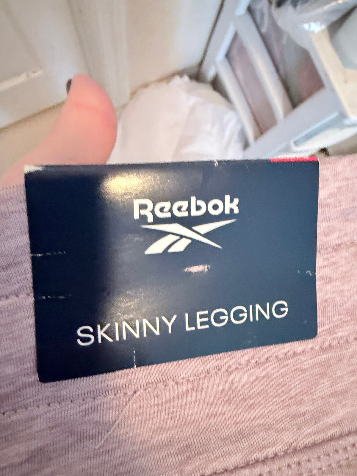 Reebok Ambition Vector Skinny Leggings Sea Fog Heather Size Large NWT