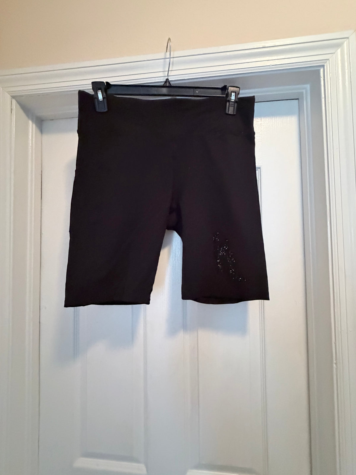 Karl Lagerfeld Paris Black Rhinestone Logo Biker Shorts – Size Large