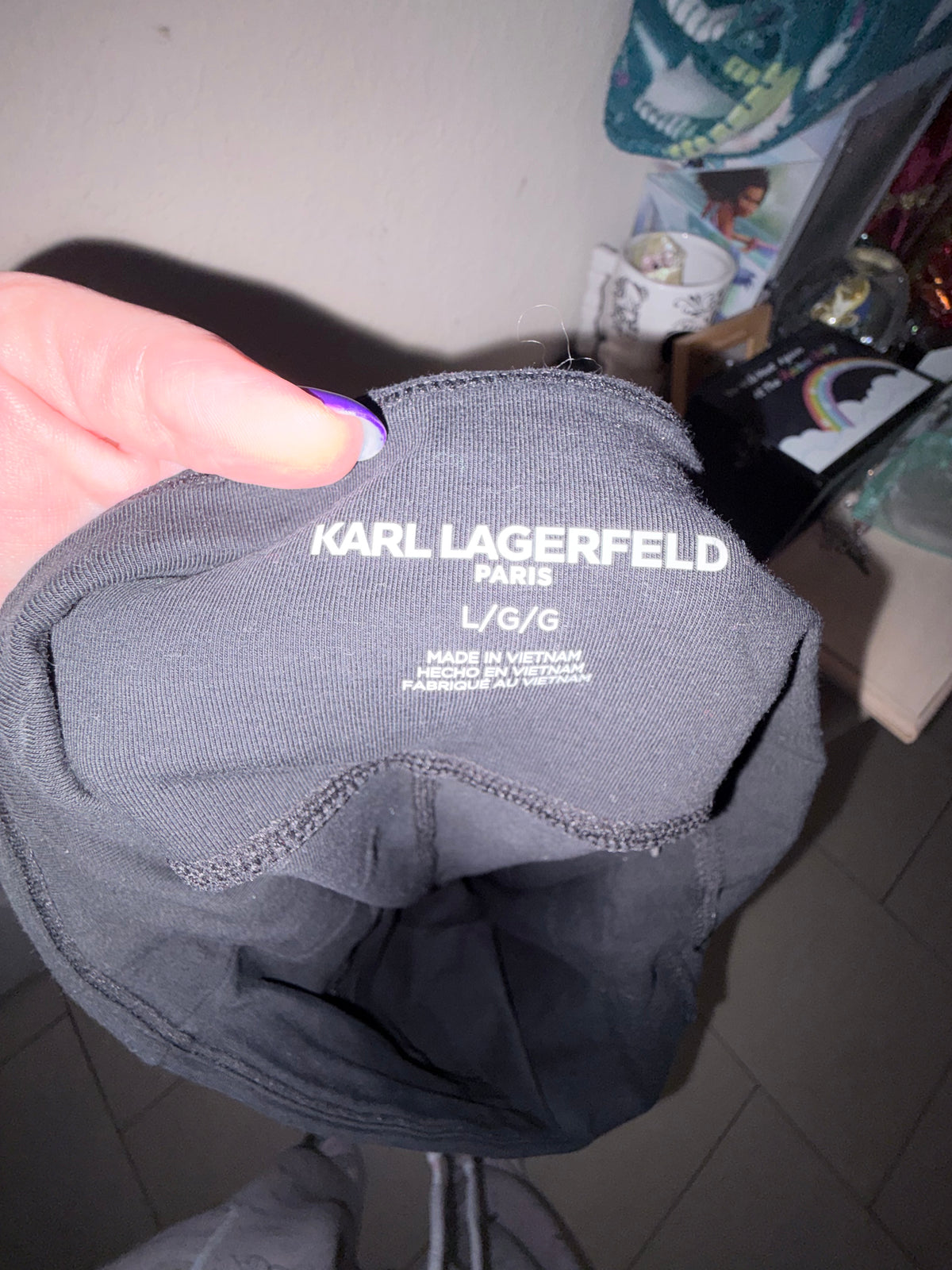 Karl Lagerfeld Paris Black Rhinestone Logo Biker Shorts – Size Large
