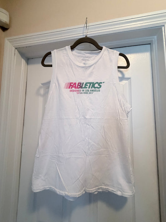 Fabletics White Logo Muscle Tank Top – Size Large