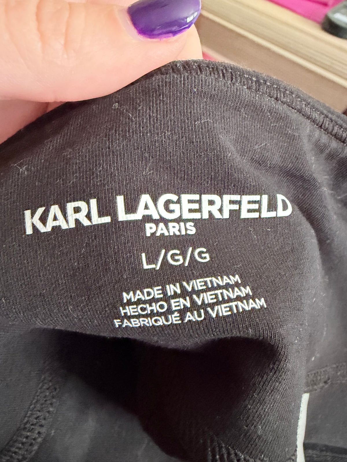 Karl Lagerfeld Paris Black Rhinestone Logo Biker Shorts – Size Large