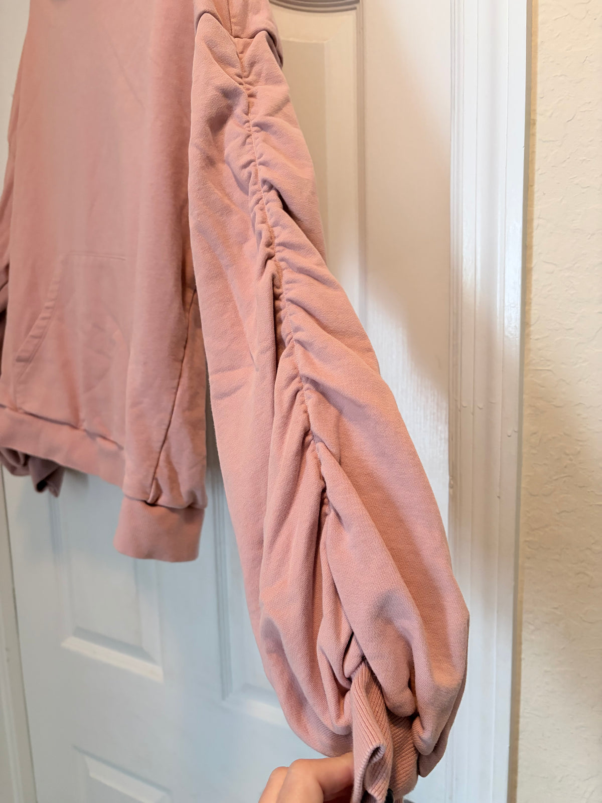Dusty Rose Ruched Sleeve Hoodie Size XL
