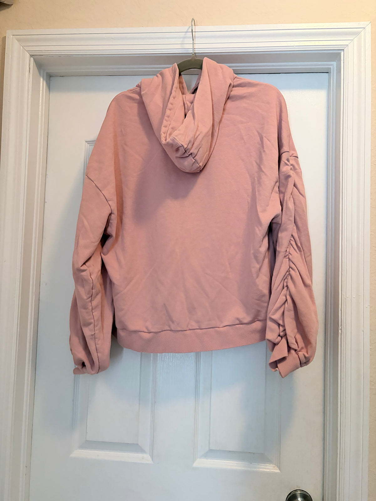 Dusty Rose Ruched Sleeve Hoodie Size XL