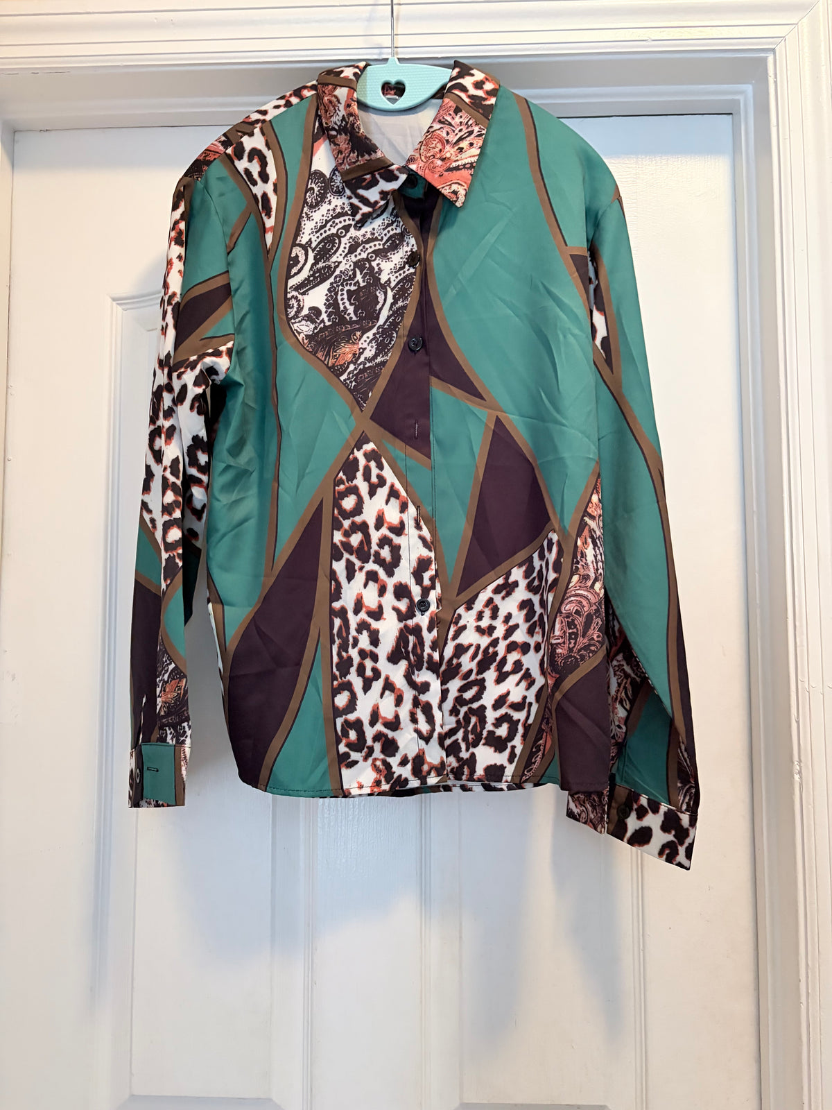 Leopard Paisley Geometric Button Down Shirt Size Large