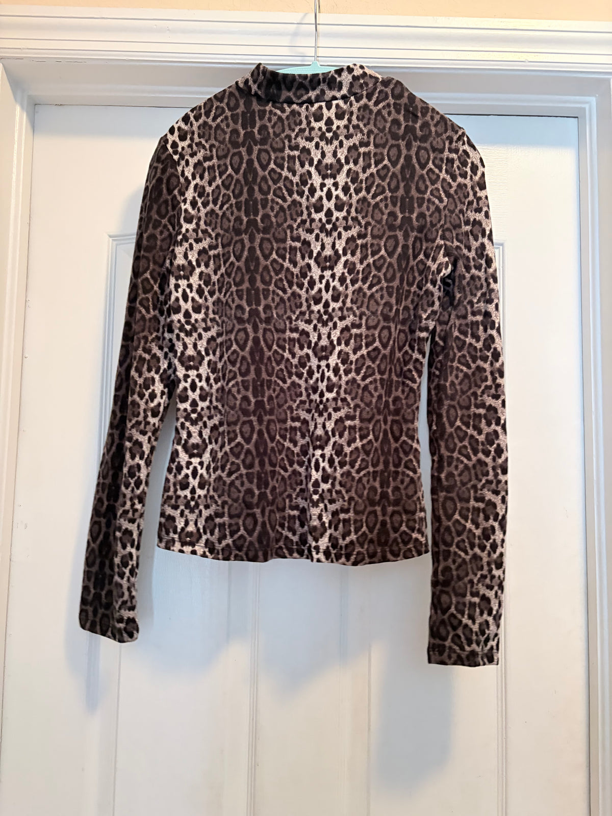 Leopard Print Mock Neck Long Sleeve Top Size Large
