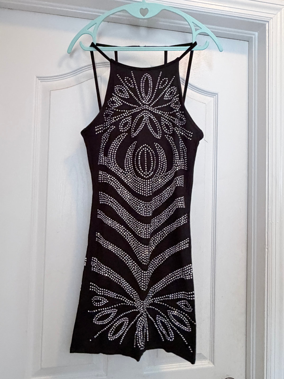 SJL Apparel Black Rhinestone Bodycon Mini Dress Size Small