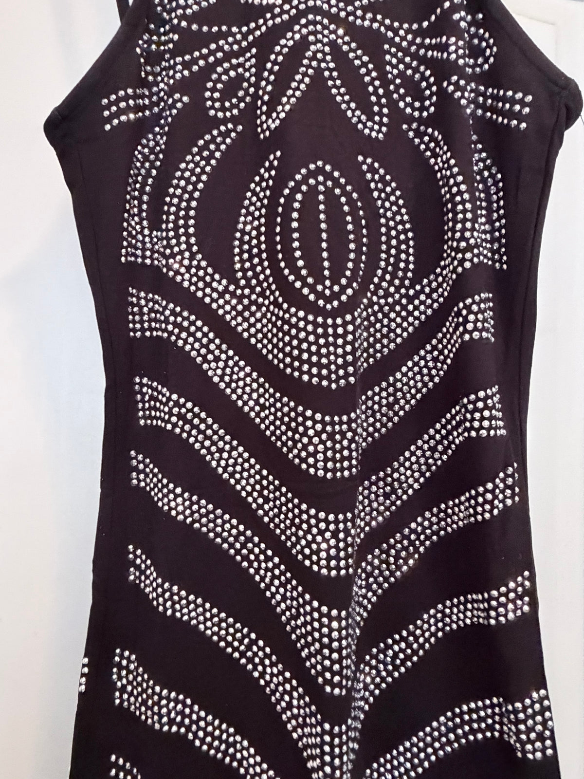 SJL Apparel Black Rhinestone Bodycon Mini Dress Size Small