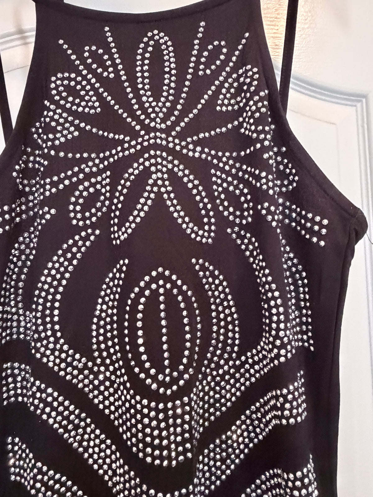 SJL Apparel Black Rhinestone Bodycon Mini Dress Size Small