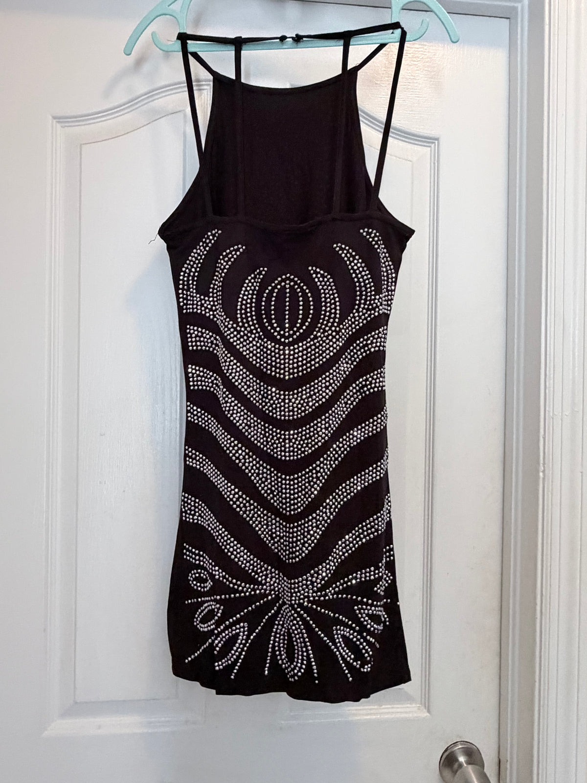 SJL Apparel Black Rhinestone Bodycon Mini Dress Size Small
