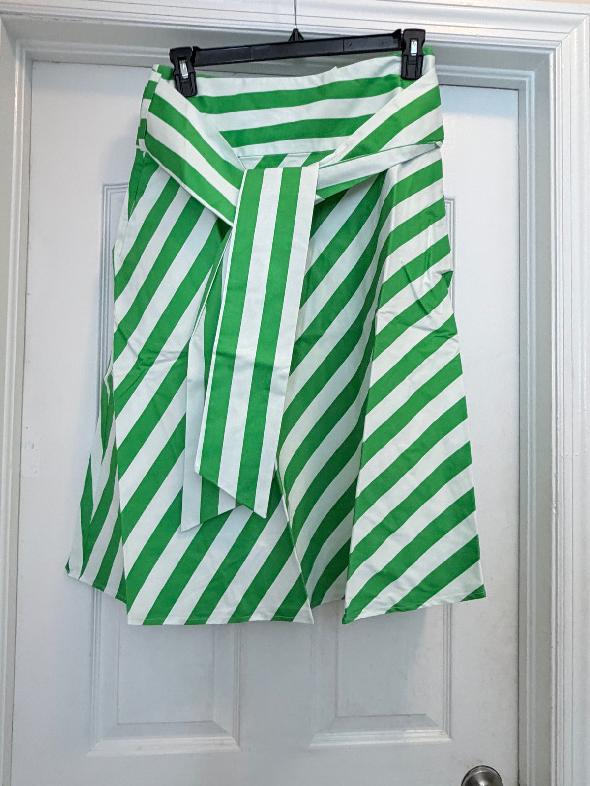 New York & Company Green White Striped Tie Waist A-Line Midi Skirt Size Large NWT