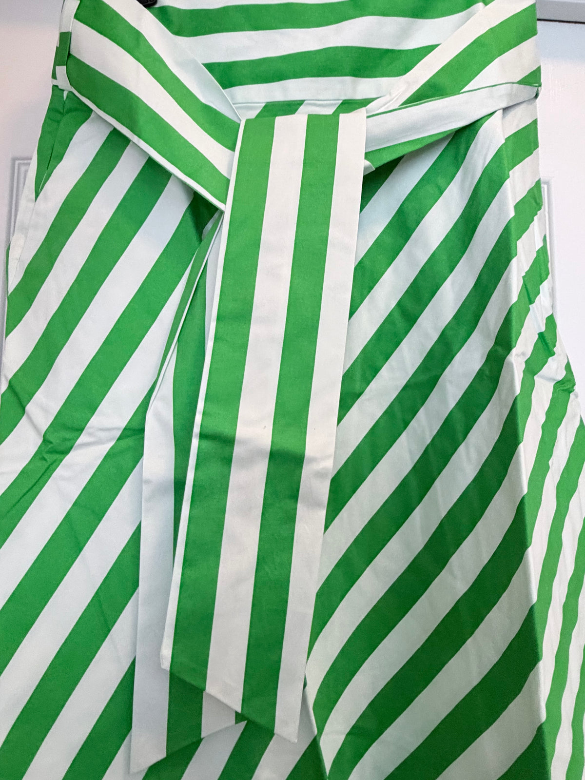 New York & Company Green White Striped Tie Waist A-Line Midi Skirt Size Large NWT