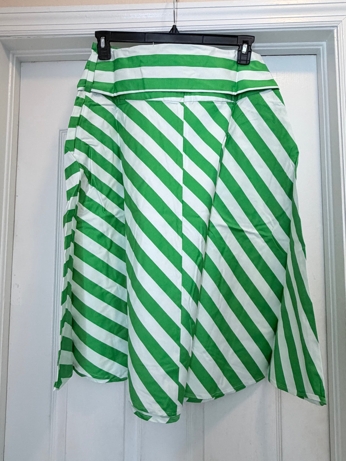 New York & Company Green White Striped Tie Waist A-Line Midi Skirt Size Large NWT