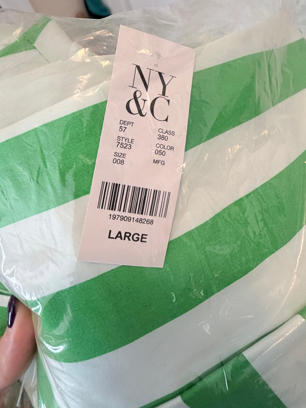 New York & Company Green White Striped Tie Waist A-Line Midi Skirt Size Large NWT
