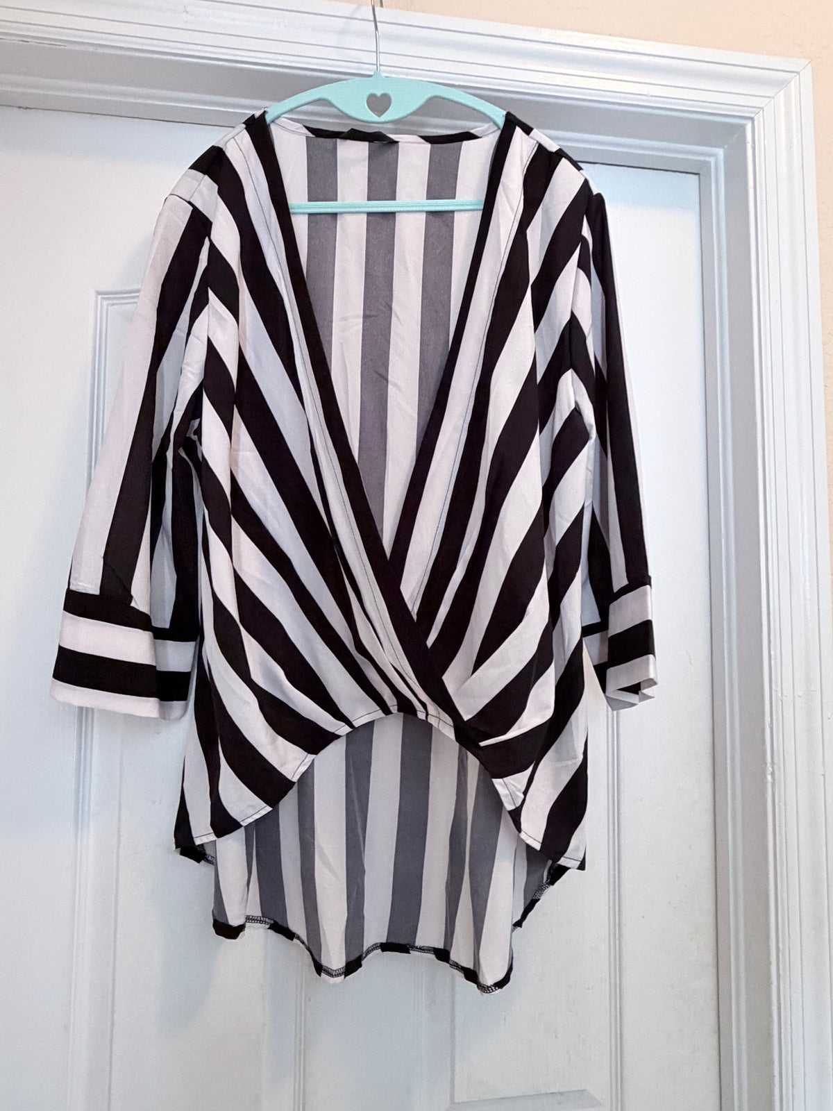 SHEIN CURVE Black White Striped Open Front Cardigan Kimono Size 0XL