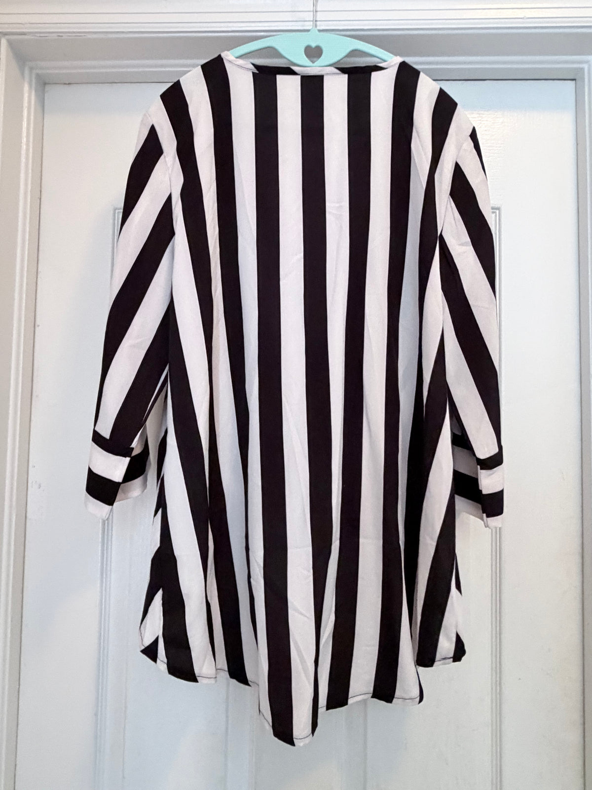 SHEIN CURVE Black White Striped Open Front Cardigan Kimono Size 0XL